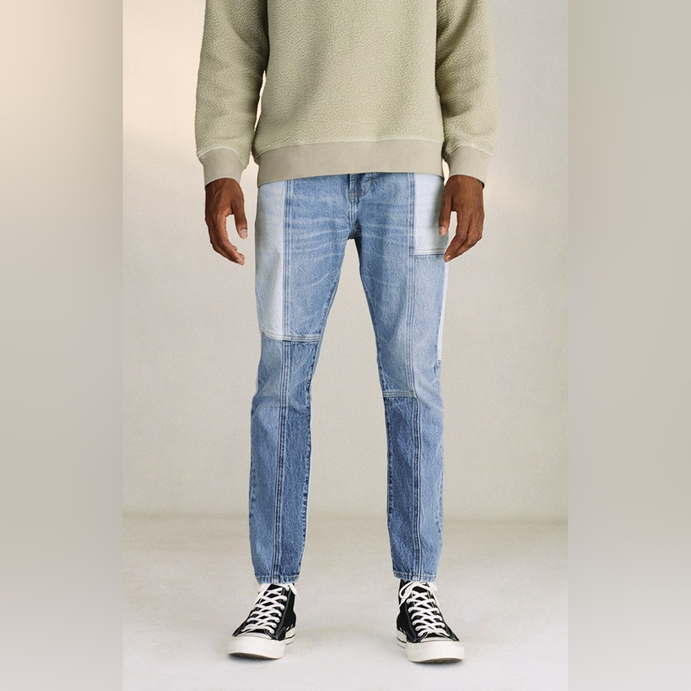PacSun Eco Indigo Wash Patchwork Slim Taper Jeans